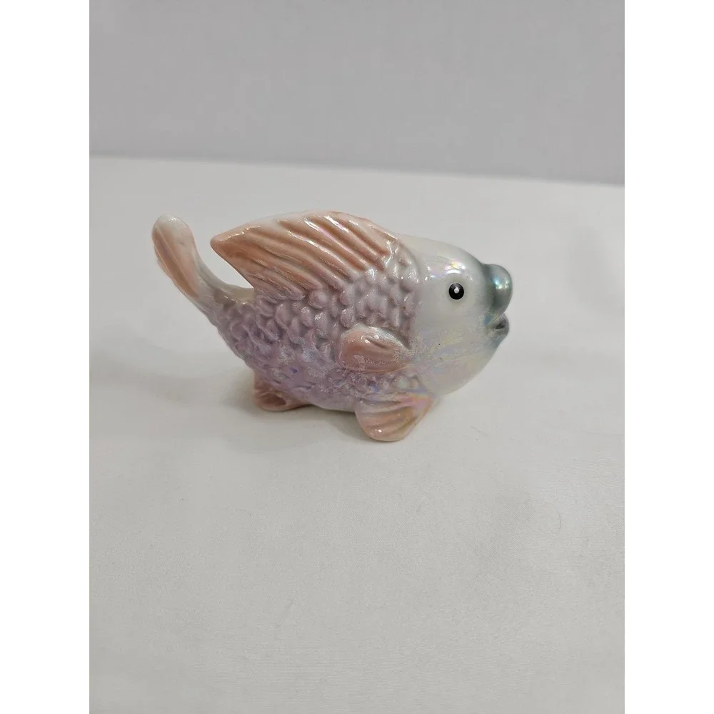 Vintage Iridescent Happy Fish Figurine Mid Century Ceramic Lusterware Decor EUC
